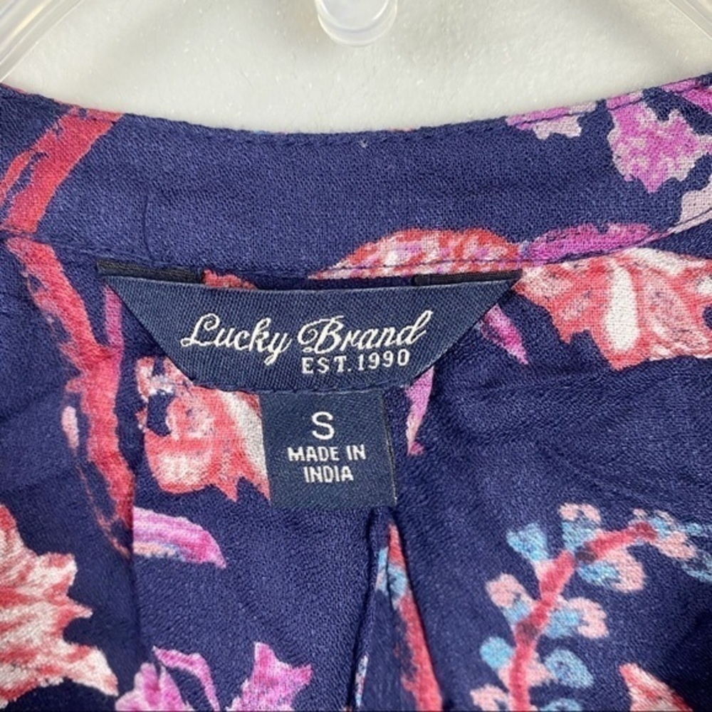 Lucky Brand Floral Blouse Blue Pink Small - Picture 3 of 8